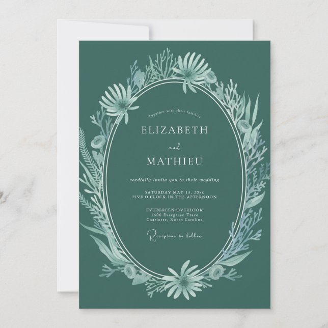 Dunkle Kiefernblätter Eukalyptus-Hochzeit Einladung (Vorderseite)
