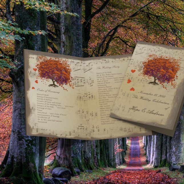 Dunkle Korallenherzblatt-Baum-Hochzeitsprogramm (Von Creator hochgeladen)