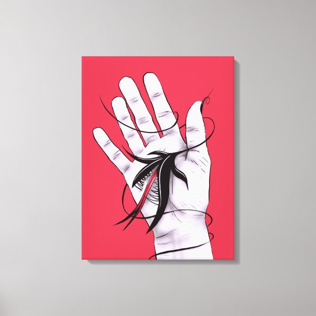 Dunkle Kunst - Hand mit Monster - Rotes Schwarzes  Leinwanddruck (Vorderseite)