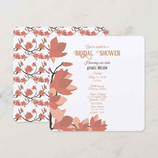 Dunkle Lachscreme und Braun Folk Art Dusche Einladung (Vorne/Hinten)