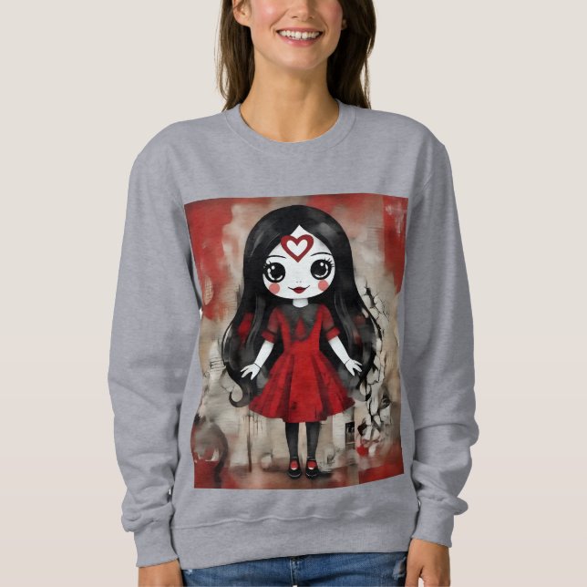 Dunkle Laune – Blasses Mädchen in Scharlachrot Sweatshirt (Vorderseite)