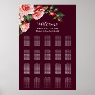 Dunkle, launische rosa rote Rosen Hochzeits-Sitzor Poster