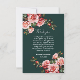 Dunkle, launische rosa und rote Rosen grüne Hochze Dankeskarte