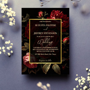 Dunkle, launische Vintage-Rosen auf einer Hochzeit Einladung