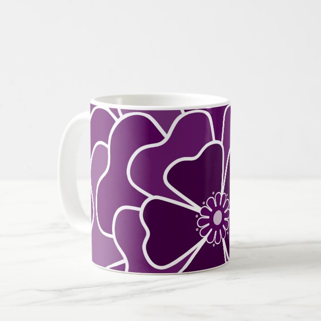 Dunkle lila abstrakte Blume Kaffeetasse (Vorderseite Links)