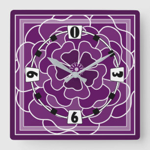 Dunkle lila abstrakte Blume Quadratische Wanduhr