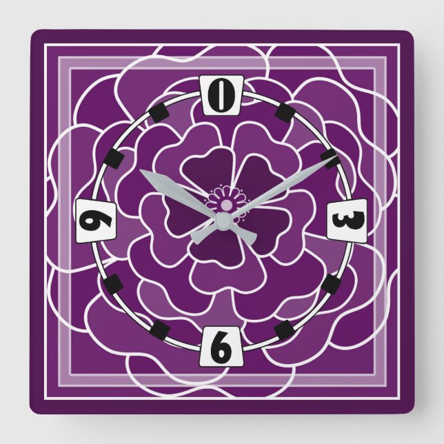 Dunkle lila abstrakte Blume Quadratische Wanduhr (Vorderseite)
