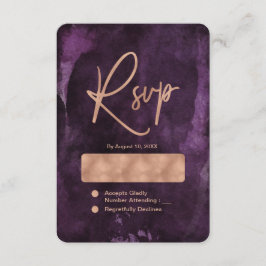 Dunkle Lila Aquarellfarben-Rose Gold Wedding RSVP Karte