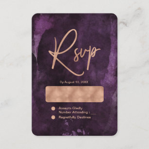 Dunkle Lila Aquarellfarben-Rose Gold Wedding RSVP Karte