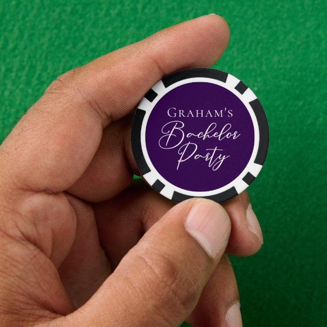 Dunkle Lila Bachelor Party Personalisiert Pokerchips (Hand)