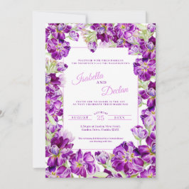 Dunkle lila Blütenwelt Aquarellenhochzeit Einladung