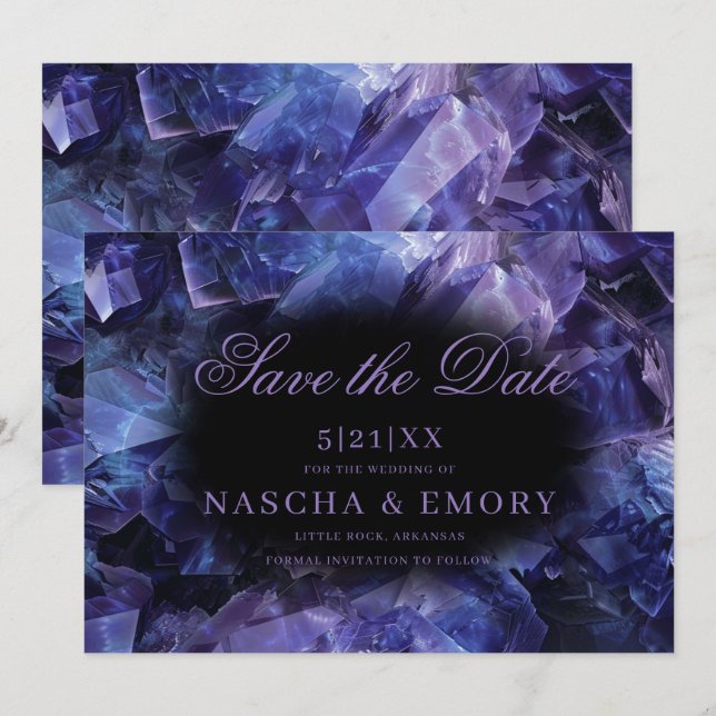 Dunkle Lila Boho Hexenkristalle Schwarze Hochzeit Save The Date (Vorne/Hinten)