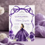 Dunkle Lila Bow Prinzessin Silver Crown Quinceañer Einladung<br><div class="desc">EDITABLE Dark Lila Bow Prinzessin Silver Crown Quinceañera Einladung Elegante Lila Blumenprinzessinnen Kostüme Quinceañera 15. Girl Geburtstag Einladung Silver Crown Mis Quince Anos,  15. Geburtstagsparty</div>