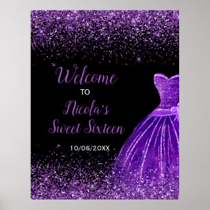 Dunkle Lila Dress Imitats Glitzer Sweet 16 Willkom Poster
