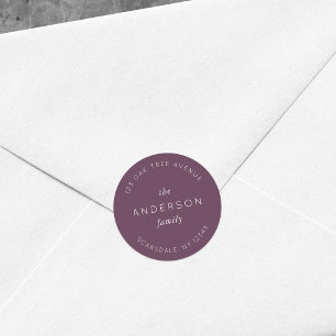 Dunkle Lila Familienname Rücksendeadresse Modern Runder Aufkleber