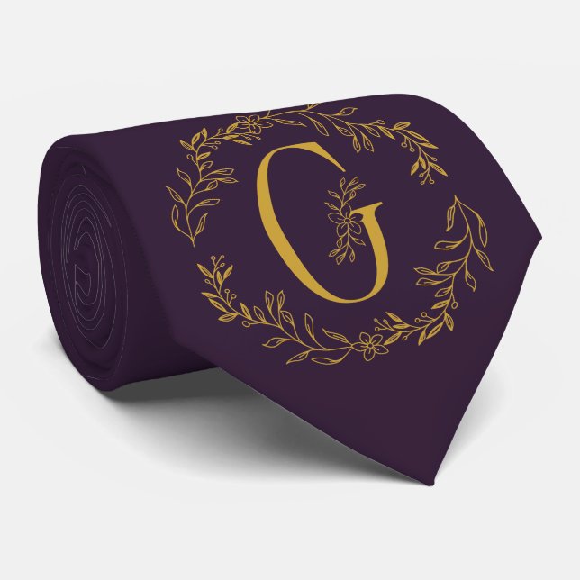 Dunkle Lila Farbe Mit Monogramm Trauzeugen Krawatte (Gerollt)