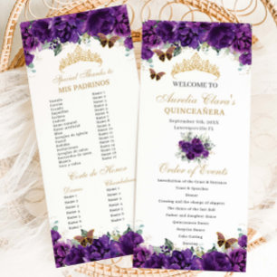 Dunkle Lila Flora Quinceñera Orden der Ereignisse Programm