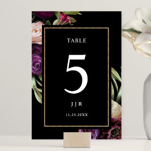 Dunkle Lila Florale Düstere Hochzeit Tischnummer