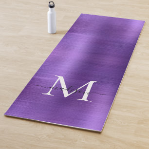Dunkle Lila gebürstete Metallic-Monogramm-Chic-Scr Yogamatte