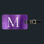 Dunkle Lila gebürstete Metallschrift Monogram Nied Gepäckanhänger<br><div class="desc">Dunkle Lila Violette Bürstenmetall-Monogramm-Niedliche Verpackung Tag</div>