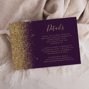 Dunkle Lila Gold Glitter Rand Hochzeitsdetails Begleitkarte