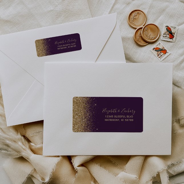 Dunkle Lila Gold Glitzer Wedding Rücksendeadresse (Von Creator hochgeladen)