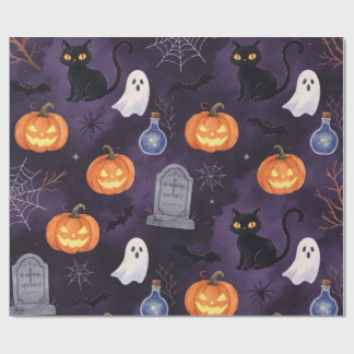 Dunkle lila gruselige Halloween-Ölgemälde Geschenkpapier