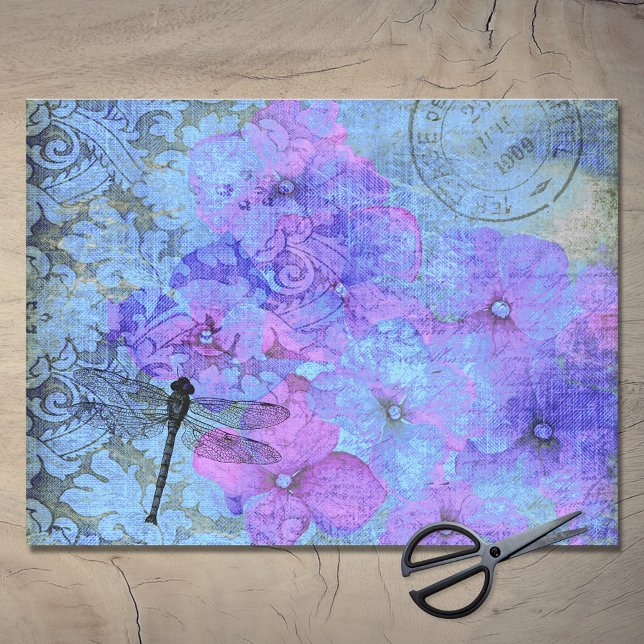 Dunkle Lila Hydrangea Dragonfly Postmark Decoupage Seidenpapier (Von Creator hochgeladen)