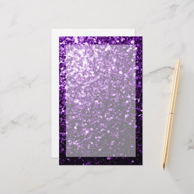 Dunkle Lila Imitate glänzen Glitzer Glitzern Briefpapier (Vorderseite/Rückseite Beispiel)
