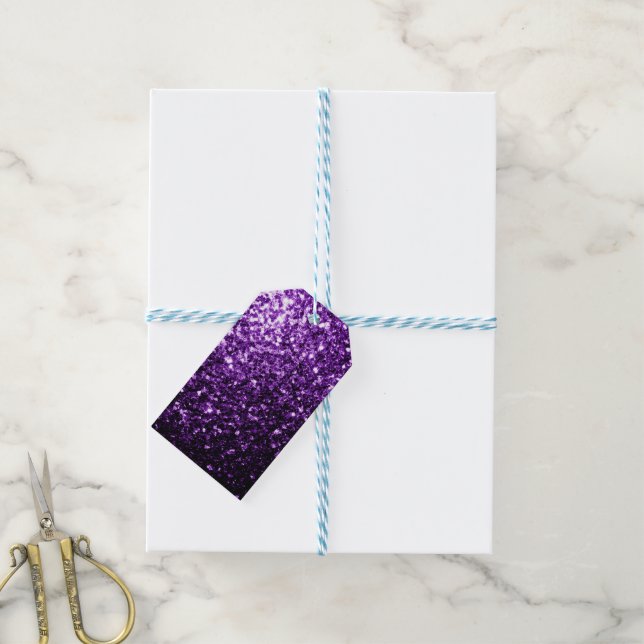 Dunkle Lila Imitate glänzen Glitzer Glitzern Geschenkanhänger (Mit Garn)