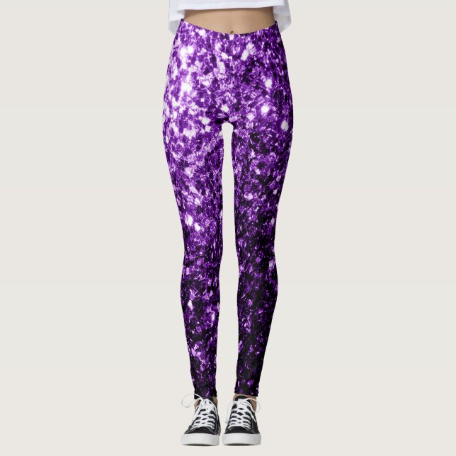 Dunkle Lila Imitate glänzen Glitzer Glitzern Leggings (Vorderseite)