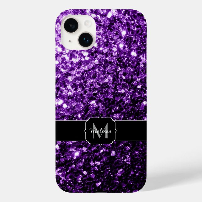 Dunkle Lila Imitate glänzen Glitzer Glitzern Monog Case-Mate iPhone Hülle (Rückseite)