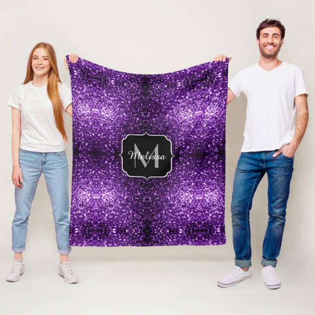 Dunkle Lila Imitate glänzen Glitzer Glitzern Monog Fleecedecke (Beispiel)
