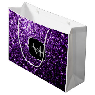 Dunkle Lila Imitate glänzen Glitzer Glitzern Monog Große Geschenktüte