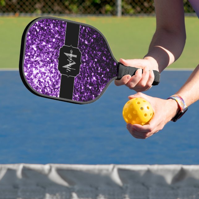 Dunkle Lila Imitate glänzen Glitzer Glitzern Monog Pickleball Schläger (InSitu)