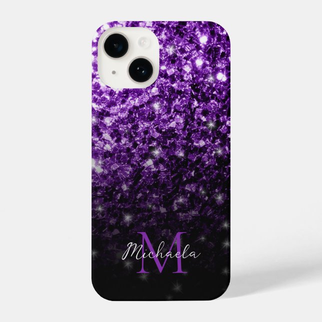 Dunkle Lila Imitate Glitzer Glitzern bling Monogra iPhone Hülle (Rückseite)