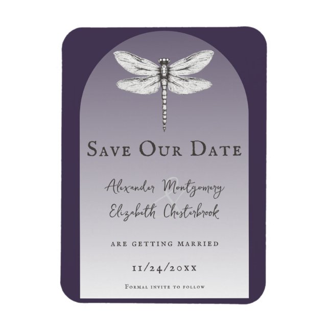Dunkle Lila Libellenhochzeit Magnet (Vertikal)