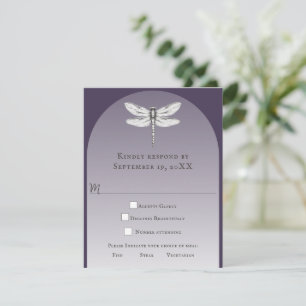 Dunkle Lila Libellenhochzeit RSVP Karte