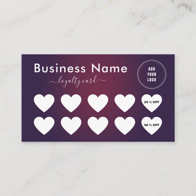 Dunkle Lila Ombre Minimalistische Add-Logos Social Treuekarte (Vorderseite)