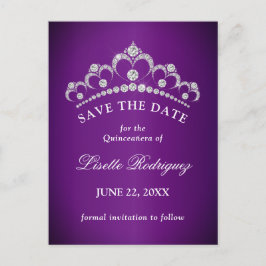 Dunkle Lila Quinceanera Save the Date Postkarte