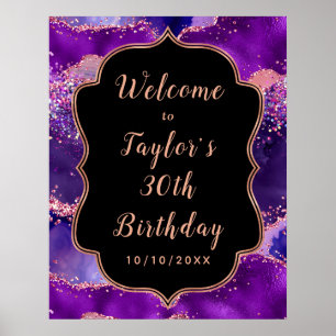 Dunkle Lila rosa Sequins Agate Geburtstag Willkomm Poster