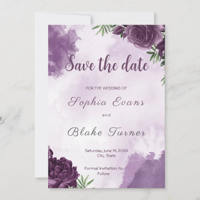 Dunkle Lila Rose Blumengotik Save the Date Einladung (Vorderseite)