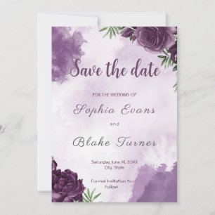 Dunkle Lila Rose Blumengotik Save the Date Einladung