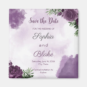Dunkle Lila Rose Blumengotik Save the Date Magnet