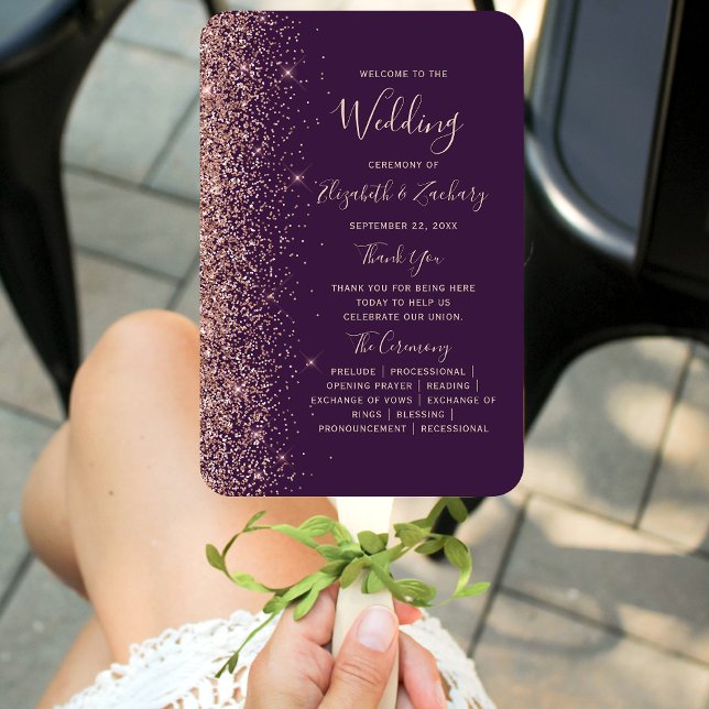 Dunkle Lila Rose Gold Glitzer Edge Wedding Program Fächer (Von Creator hochgeladen)