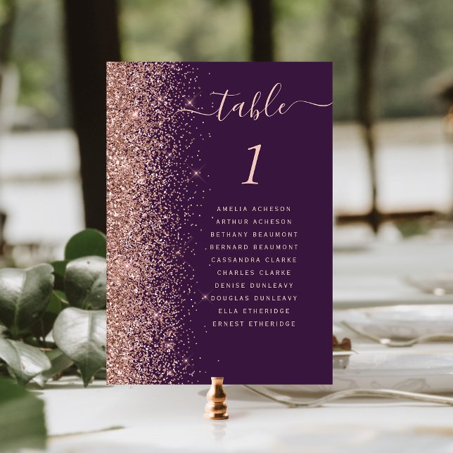 Dunkle Lila Rose Gold Glitzer Hochzeit Tischnummer (Von Creator hochgeladen)