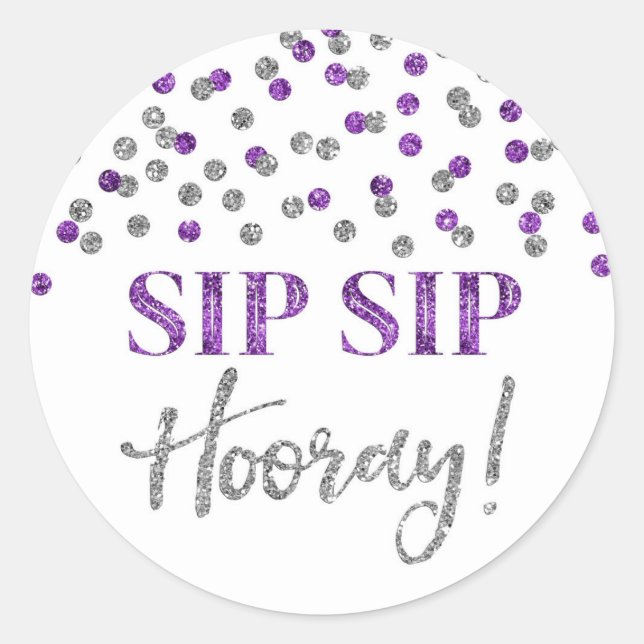 Dunkle Lila Silber Confetti Sip Hooray Runder Aufkleber (Vorderseite)