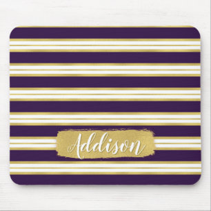 Dunkle Lila Streifen Muster Individuelle Name Mousepad