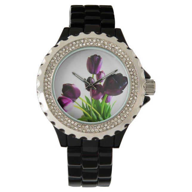 Dunkle Lila Tulips Armbanduhr (Vorderseite)