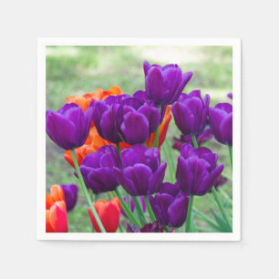 Dunkle lila Tulpen an einem sonnigen Tag im Garten Serviette